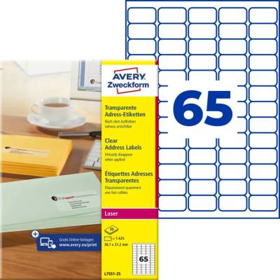 Avery Zweckform L7551-25 Transparentní etikety 38,1x21,2mm 1625 ks mléčná