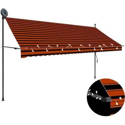 vidaXL Ručně zatahovací markýza s LED světlem 350 cm oranžovo-hnědá