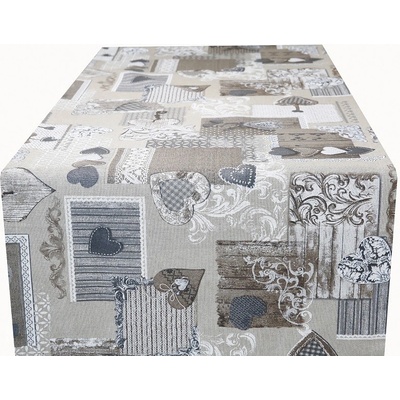 Made in Italy Behúň patchwork so šedohnedými srdiečkami 50x150 cm
