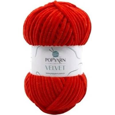 POPYARN Pletací příze Velvet B06 - červená