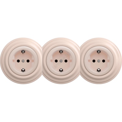 Kliklap - Тройна ретро розетка за дома с рамка SCHUKO 230V в цвят старо-розово (KA0121B)
