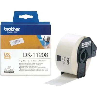 Brother DK-11208 Large Address Paper Labels, 38mmx90mm, 400 labels per roll, (Black on White) (DK11208)