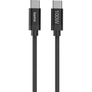 Hama Кабел за зареждане, "Fabric", USB-C - USB-C, 100 W, 1.5 m, Nylon, black (HAMA-201740) - pcbuild