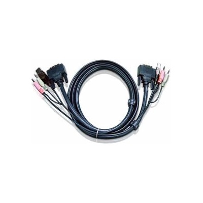 ATEN KVM кабел ATEN 2L-7D02UI : : DVI-I / M + USB type A / M + 2x Audio plugs към DVI-I / M + USB type B / M + 2х Audio plugs, 1.8 м, Черен, 2L-7D02UI