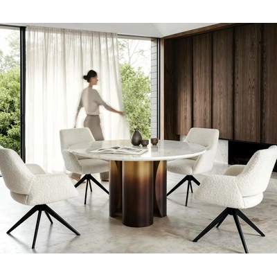 DELIFE Adenza kulatý 140 x 140 cm mramor bílá kov zlatý Fusion Finish