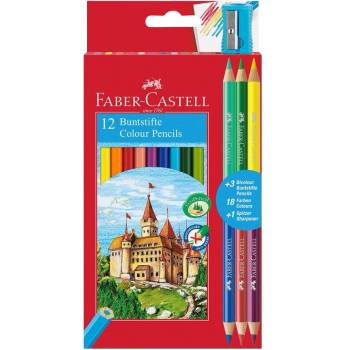 Faber-Castell Цветни моливи Замък, 12 + 6 цвята, с включена (1015120412)