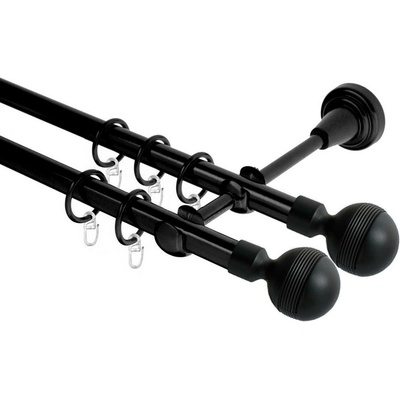 OK-GarnýžeCZ Garnýž kovová dvouřadá 19mm Gabi double černá 390 cm do stěny / kroužky s háčkem