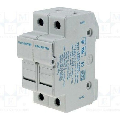 SCHURTER 0091.0002 Zásuvka; 10,3x38mm; na přípojnici DIN; 30A; 600VAC; Póly: 2; póly: 2