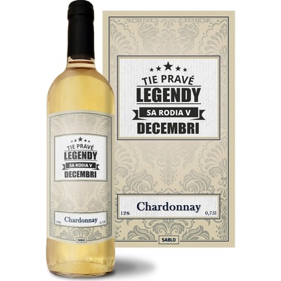 Sablio Tie pravé legendy sa rodia v decembri Chardonnay biele suché víno 12 % 0,75 l (čistá fľaša)