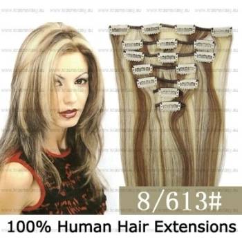 CLIP IN (klipy) pravé lidské vlasy remy 45cm odstín 08/613 melír 7 částí 70g
