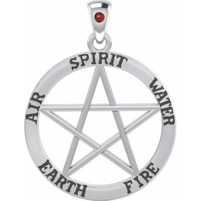 Fantasy Šperky Pentagram živlů s granátem stříbrný přívěsek P3466
