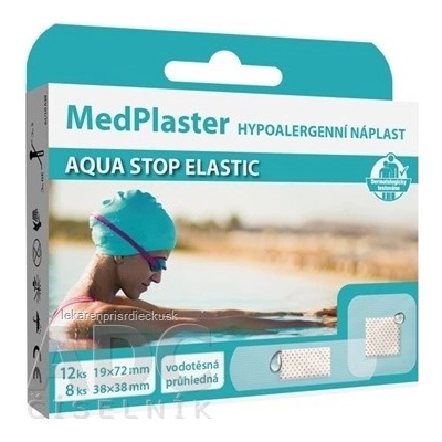 MedPlaster Náplasť Aquastop Elastic 19 x 72 mm a 38 x 38 mm vodeodolná s vankúšikom 20 ks