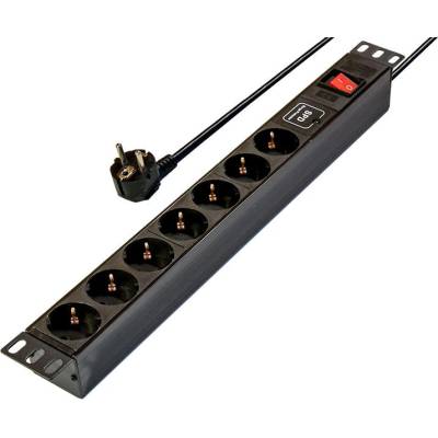 RAIN RET2209 19" 1U PDU с 7 гнезда CEE 7/3 (Schuko) и конектор CEE7/7, разпределителна верига с дължина 1, 8 м, със защита срещу пренапрежение