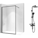 Rea Комплект душ кабина Rea Bler-1 Walk-In, черен 70x195 см и душ колона Rea Mike, черен (5902557337507+5902557343348)