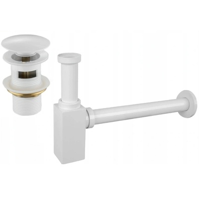 Mexen полу-сифон за мивка, квадратен, с клапан клик-клак, с преливник, бял - 7992060-20 (7992060-20)