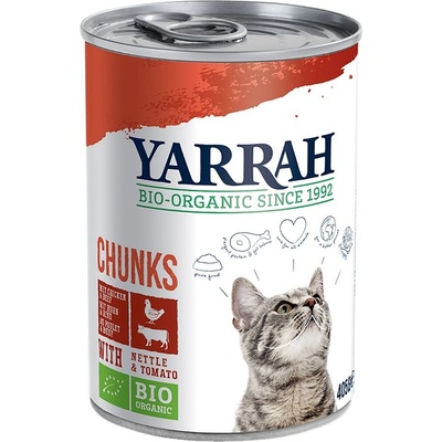 Yarrah Bio kousky bio kuře & bio hovězí s bio kopřivou & bio rajčaty v omáčce 6 x 405 g