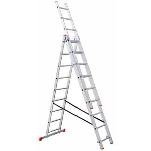 UNI Стълба алуминиева трираменна комбинирана, STS B10B3250, 3x9 стъпала, 4.88 м работна височина, 150 кг товароносимост