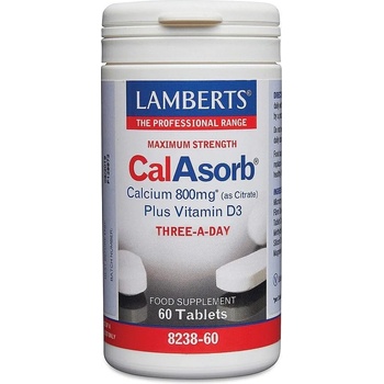 LAMBERTS Хранителна добавка Калций Цитрат , Lamberts CalAsorb Calcium 800mg Plus Vitamin D3 Three A Day 60tabs