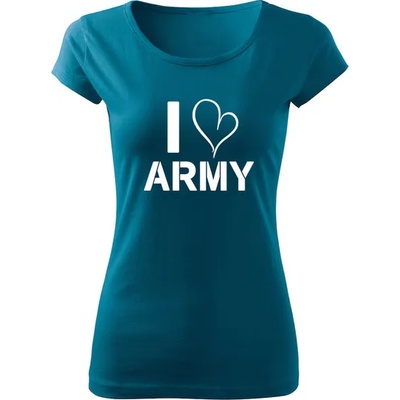 DRAGOWA дамска тениска, I Love Army, петролено синя, 150г/м2 (6496)