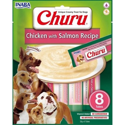 Churu Pamlsok Inaba Pyré dog Kura s lososom 8 túb 160 g