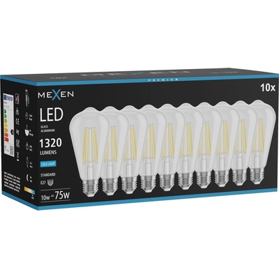 Mexen Vintis 10x LED филамент крушка E27, ST64, 10W, Студена - 6500K, 1320 lm, прозрачна - (L152-E27-1065-00x10)