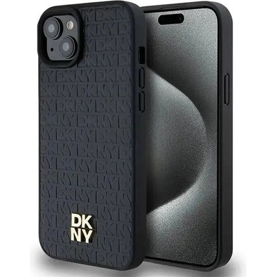 DKNY Кейс DKNY Leather Pattern Metal Logo MagSafe за iPhone 15/14/13, черен (3666339261511)