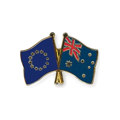 Odznak (pins) 22mm vlajka EÚ + Austrália - farebný