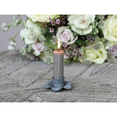 Zinkový antik svícen na úzkou svíčku Flower - Ø 6,5*2cm - Chic Antique