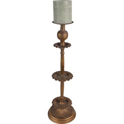 Měděný antik kovový svícen na širokou svíčku Gillo - Ø 13*43 cm - Clayre & Eef