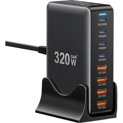 ESSAGER Настолно зарядно 320W, GaN, 4xUSB-C + 4xUSB-A (EZC320W-QJB0G-Z)