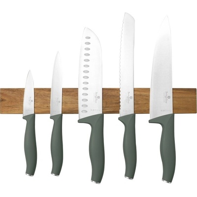 Súprava nožov s magnetickým držiakom z agátového dreva 6 ks Matte Green Collection