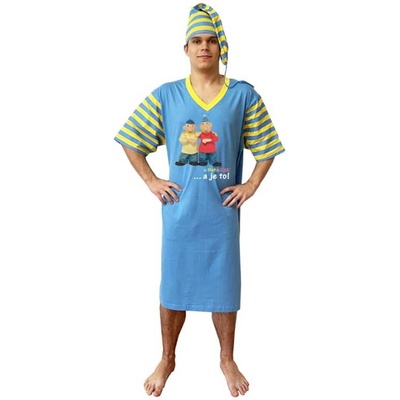 Pat a Mat A je to! pánská noční košile kr.rukáv s čepičkou modrá