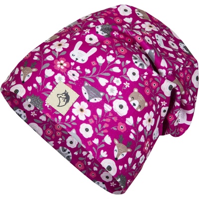 Dívčí flísová čepice Wolf & Wolfie C fialovorůžová lesní zvířatka Fialovorůžová – Zboží Dáma