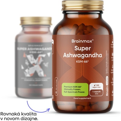 BrainMax Super Ashwagandha extrakt KSM-66® Ašvaganda extrakt 100 rostlinných kapsúl