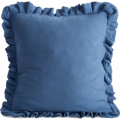 Takoy Povlak na polštář 45x45 cm mušelínový s ozdobným volánem po okrajích, tmavě modrý MUŠELÍN 1-HF-483708 | 45 x 45 cm