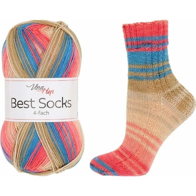 Vlna-Hep Best Socks 4-fach 7401 béžová-broskev-modrá