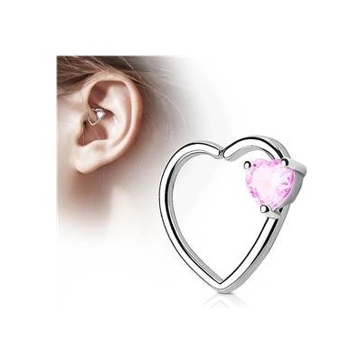Šperky4U piercing do nosu ucha srdce, růžový kamínek N0058-P