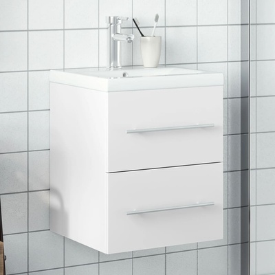 vidaXL Шкаф за мивка за баня с вградена мивка, бял (3278755)