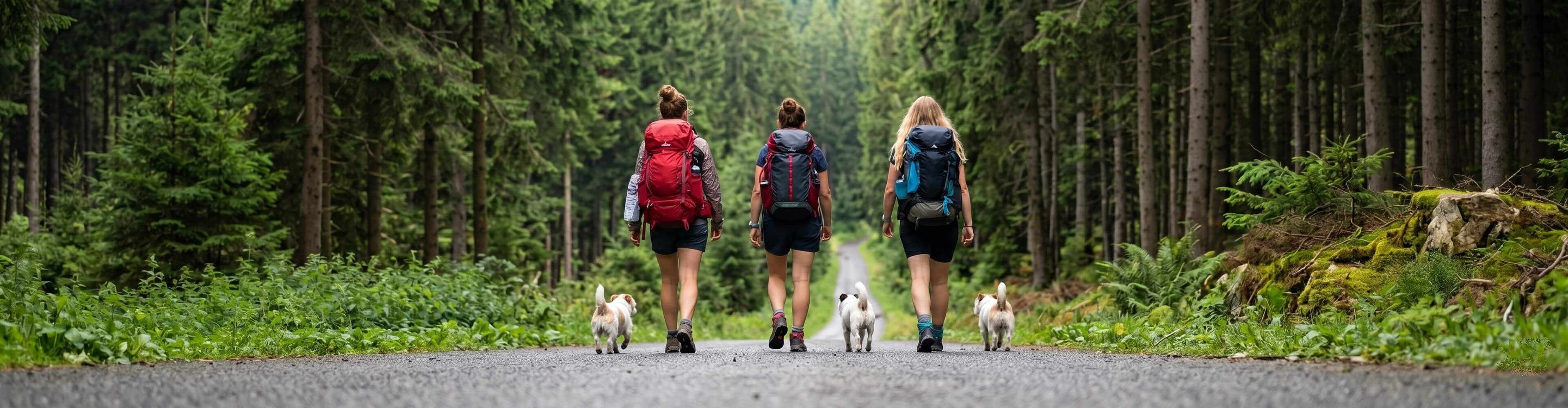 Három női túrázó helyesen bepakolt hátizsákkal a hátán