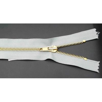 Jeans zipsy mosadzné č. 5 nedeliteľné - dĺžka 10 cm - 25 cm 14 cm svetlo šedá