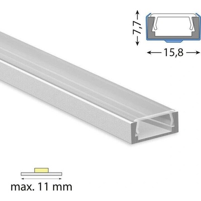 ML-761.003.74.1 Přisazený hliníkový profil PG2 16x8mm včetně čirého difuzoru 1m