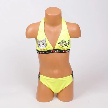 Image 1 of Детски бански в жълто с коте и надписи