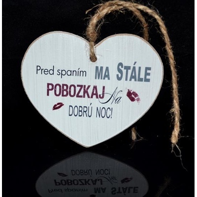 Tabuľka drevená srdce 10cm Pobozkaj