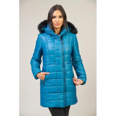 Radek's collection Дамско зимно яке в синьо зелен цвят с качулка 22103-405