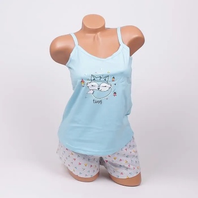 Свежа лятна пижама в светлосиньо и светлосиво с картинка