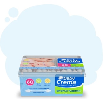 BABY CREMA Биоразградими клечки за уши с протектор Baby Crema, 60 бр (2488:)