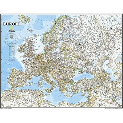 Evropa National Geographic Classic - nástěnná mapa 118 x 92 cm, lamino + 2 lišty
