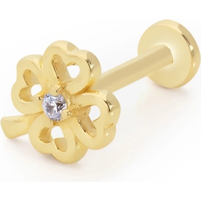 Lillian Vassago Zlatý piercing labreta čtyřlístek zdobený zirkonem LLV92-GPI061LB