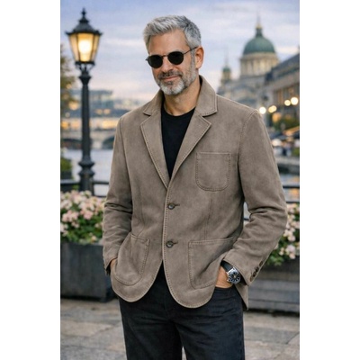 Max Original Leather Pánske kožené sako MASSIMO MAX nubuk taupe