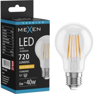 Mexen Vintis LED филамент крушка E27, A60, 6W, Топла - 2200K, 720 lm, прозрачен - L150-E27-0622-00 (L150-E27-0622-00)